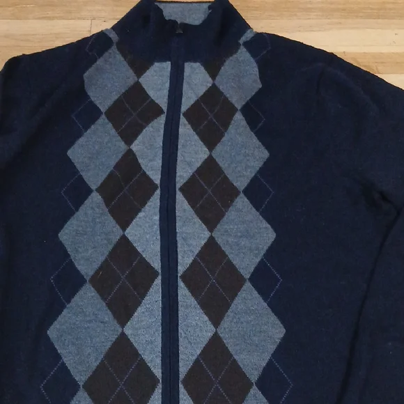 Banana Republic Men's Dark Blue Argyle Zip-Up Sweater L - Picture 3 of 6